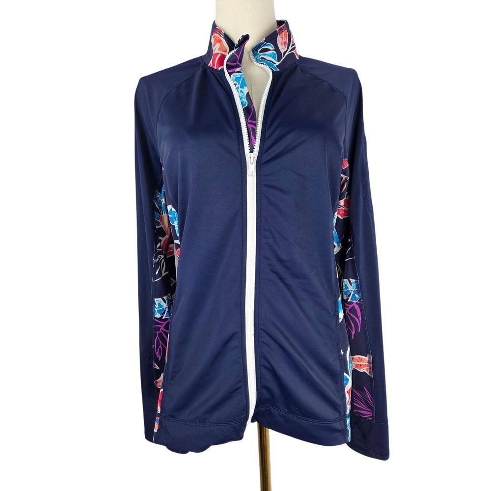 Tommy Bahama Island Active Full-Zip Rash Guard Jacket XL Navy Tropical Floral